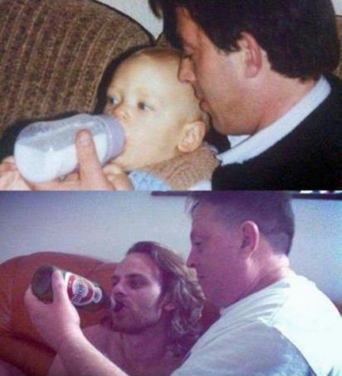 Starostlivý otec dal vždy svému synovi napít. Mléko po čase nahradilo pivo!