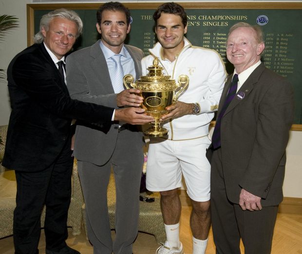 Zľava: Björn Borg, Pete Sampras, Roger Federer a Rod Laver. Zľava: Björn Borg, Pete Sampras, Roger Federer a Rod Laver.