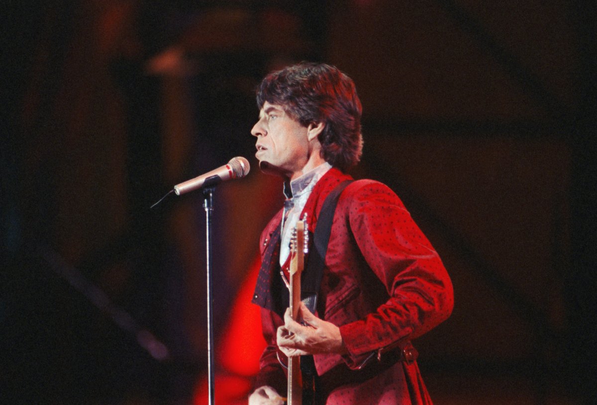 Mick Jagger na koncertě Rolling Stones v Praze, 1990