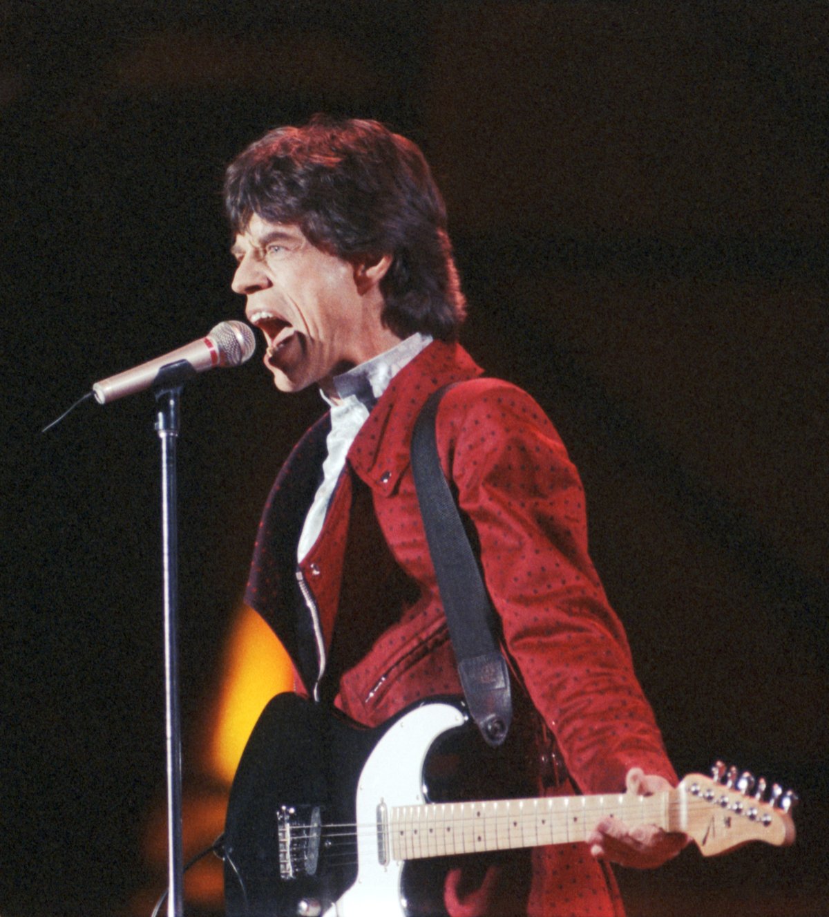 Mick Jagger na koncertě Rolling Stones v Praze, 1990