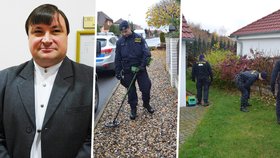 Pátrání po vrahovi kmotra Housky: Policisté pročesali jeho vilu a její okolí, včetně zahrad sousedů