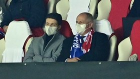 Roman Prymula v hledišti na zápase fotbalové Slavie (18.2.2021)