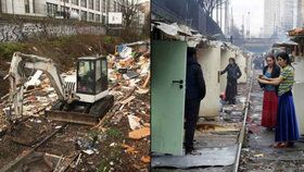 Pařížská policie zbourala slum, kde bez vody a elektřiny žilo 60 romských rodin.