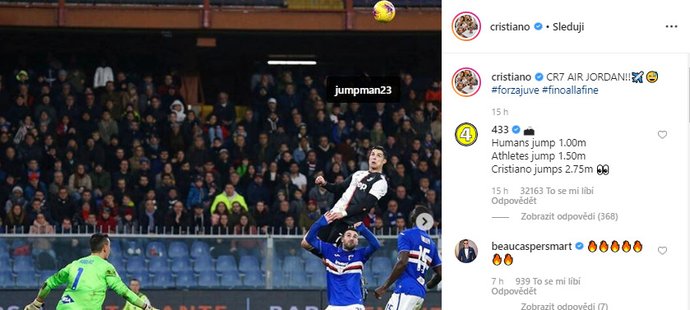 Cristiano Ronaldo se na Instagramu smál, že má výskok jako Michael Jordan