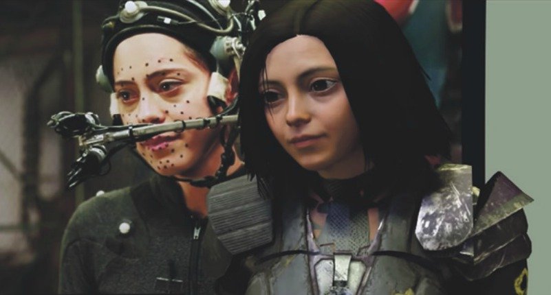 Tečky na obličeji pomáhaly ve snímání mimiky. Vlevo herečka Salazarová, vpravo zanimovaná verze.