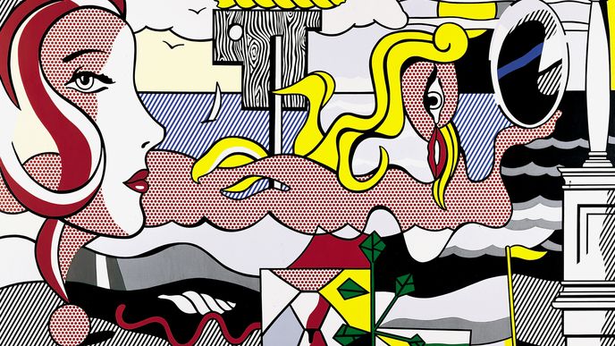Roy Lichtenstein, Figures in Landscape, 1977, Öl und Acryl auf Leinwand, Louisiana Museum of Modern Art, Long-term loan: Museumsfonden © Estate of Roy Lichtenstein/Bildrecht, Vienna 2024