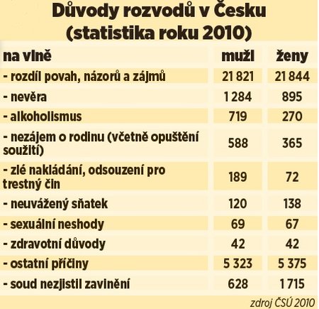 Důvody rozvodů v Česku
