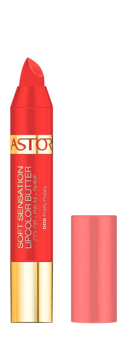 Astor Máslo na rty Soft Sensation Lipcolor odstín 005 Pretty Poppy, 169 Kč, koupíte v drogeriích