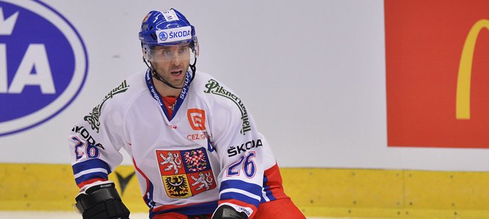 Martin Ručinský v jednom z posledních zápasů za českou hokejovou reprezentaci