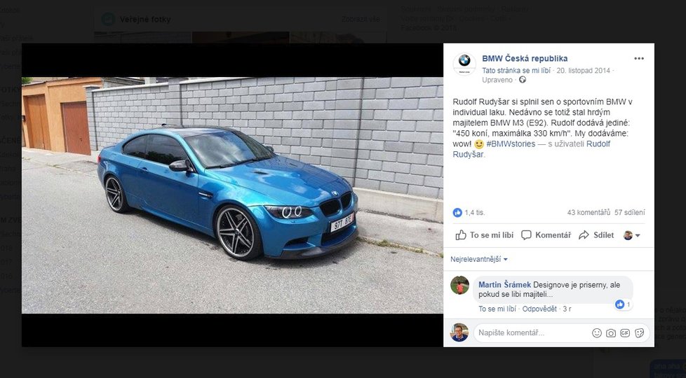 Rudyšar si pořídil také pořádně nadupané BMW. Všimli si toho také prodejci auta a prodejem se pochlubili na sociální síti.