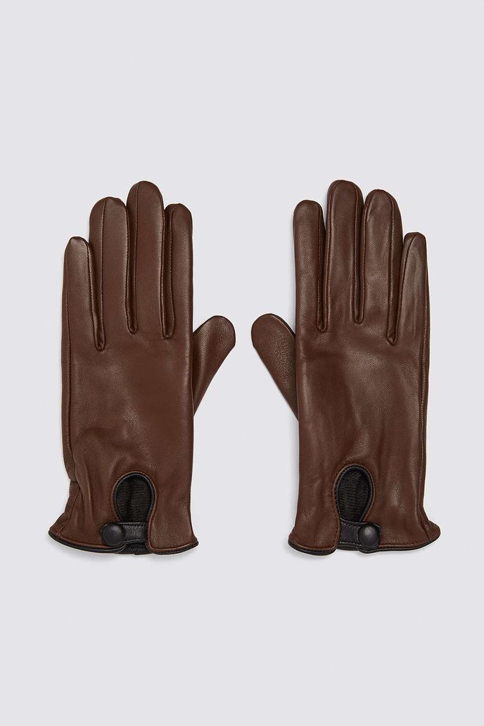 Hnědé kožené rukavice s knoflíkem, Zara, 799 Kč Hnědé kožené rukavice s knoflíkem, Zara, 799 Kč