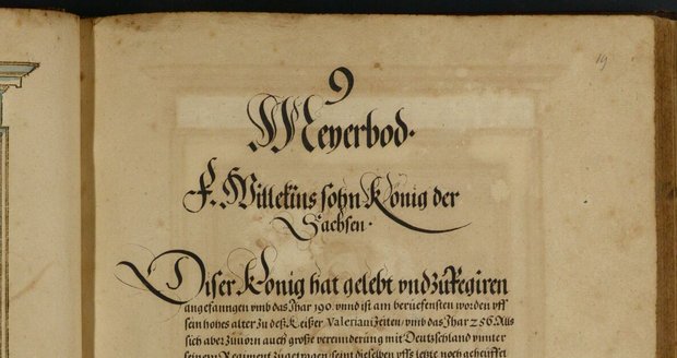 V rukopise Petra Albina vždy levou stranu zaplňuje portrét, pravou kaligrafický text.