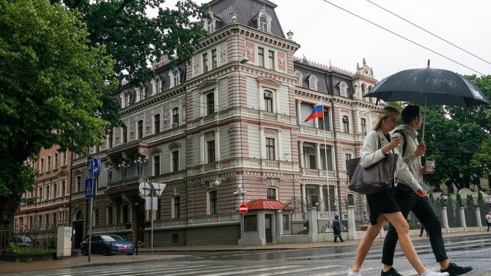 Ruská ambasáda v lotyšské metropoli Riga.