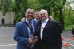 Oslavy konce druhé světové války na ruském velvyslanectví v Praze: Poslanec za ČSSD Jaroslav Foldyna (vlevo) (9.5 2019)