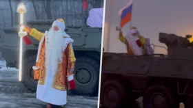 Ruskou krajinou se proháněl Děda Mráz v obrněném vozidle.