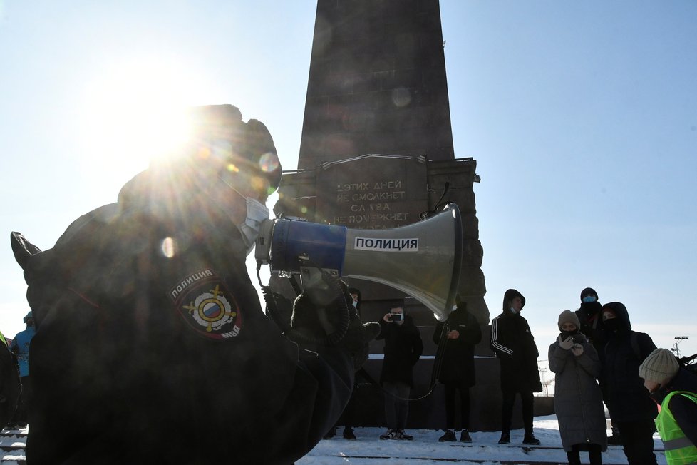 Policejní manévry a zatýkání během demonstrací za vězněného Navalného (31.1.2021)