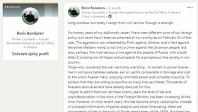 Boris Bondarev na LinkedIn odsoudil ruskou diplomacii.