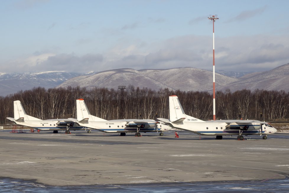 Letadlo Antonov An-26 se značením #RA-26085. Stroj se zřítil na Kamčatce.