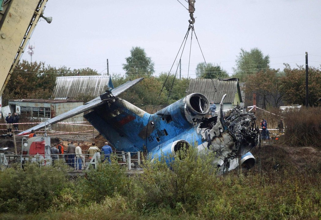 Místo nehody, kde se zřítilo letadlo s hokejisty Jaroslavle