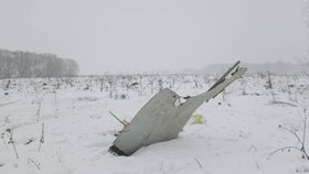 Trosky letounu An-148, který krátce po vzletu havaroval u Moskvy.