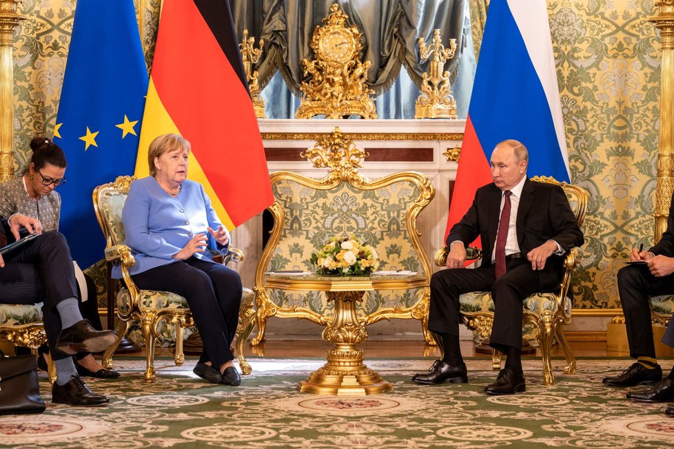 Německá kancléřka Angela Merkelová s ruským prezidentem Vladimirem Putinem