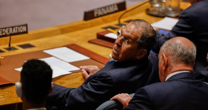 Ruský ministr zahraničí Sergej Lavrov na shromáždění OSN (23.9.2026)