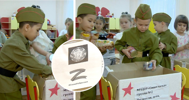Děti v mateřince obětí ruské propagandy: Chlapci v uniformách balili balíky na frontu!