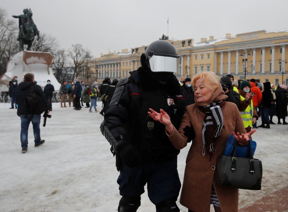 Při demonstracích na podporu Navalného bylo zatčeno přes 200 lidí, (23.01.2021).