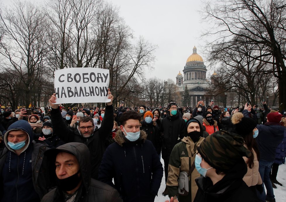 Při demonstracích na podporu Navalného bylo zatčeno přes 200 lidí, (23.01.2021).