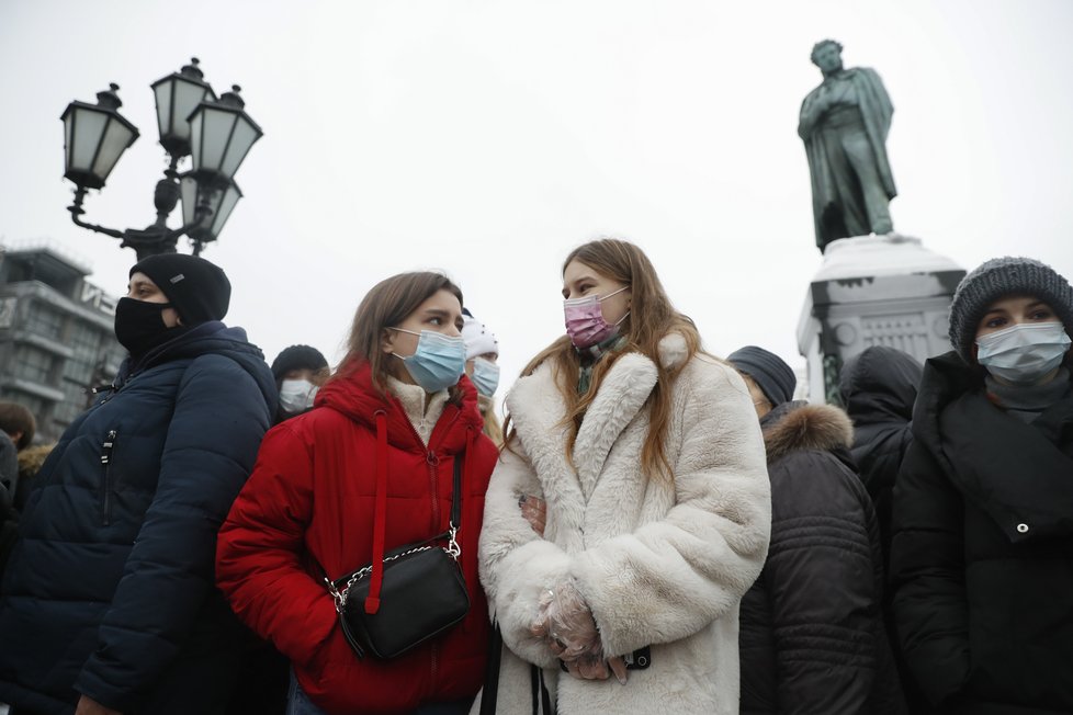 Při demonstracích na podporu Navalného bylo zatčeno přes 200 lidí, (23.01.2021).