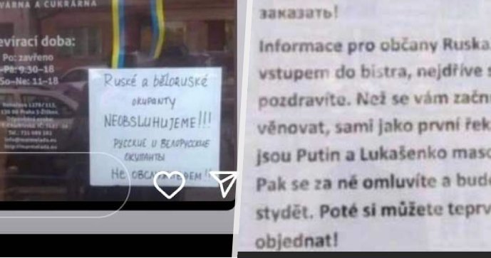 Na jednom z obchodů na Žižkově vyvěsil nápis, že neobslouží občany Ruska a Běloruska. (3. března 2022)
