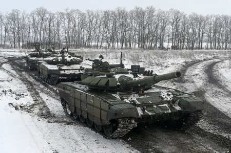 Ruští vojáci na hranicích s Ukrajinou (27.1.2022)