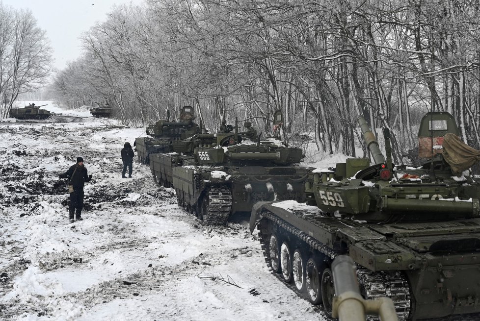 Ruští  vojáci na hranicích s Ukrajinou (27.1.2022)