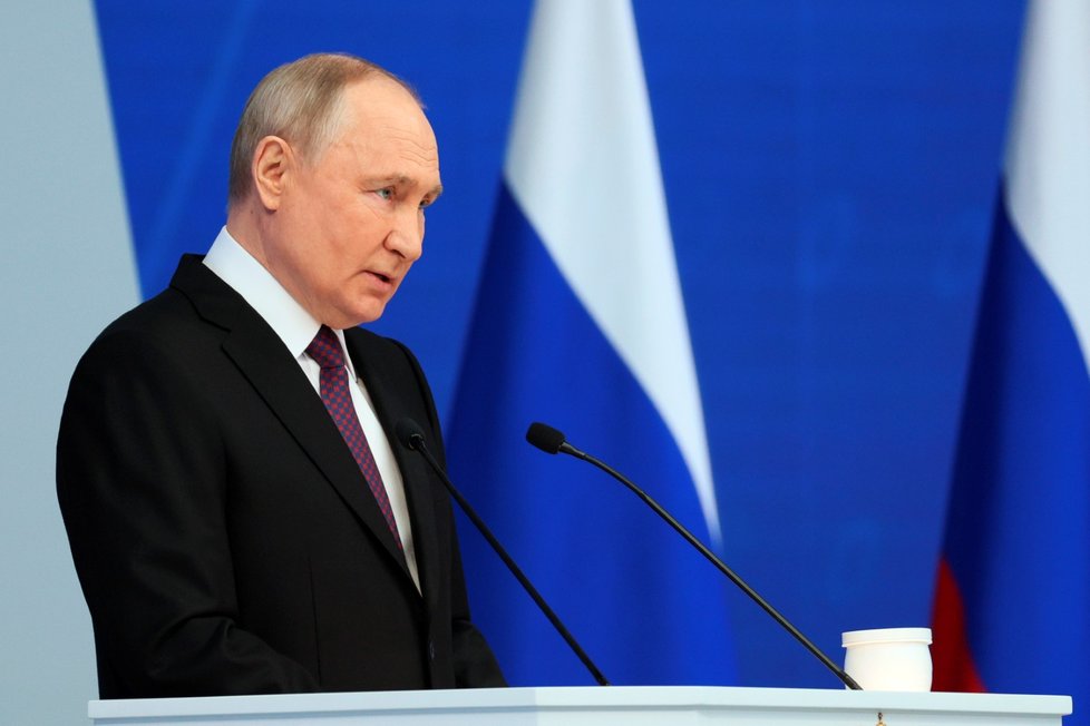 Ruský prezident Vladimir Putin během projevu (29.2.2024)