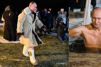 Putin odhodil kožich a skočil do díry v ledu. Venku bylo sedm stupňů pod nulou