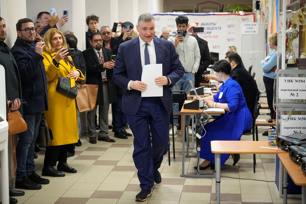 Kandidát na ruského prezidenta Leonid Slutsky odvolil v Moskvě (16.3.2024)