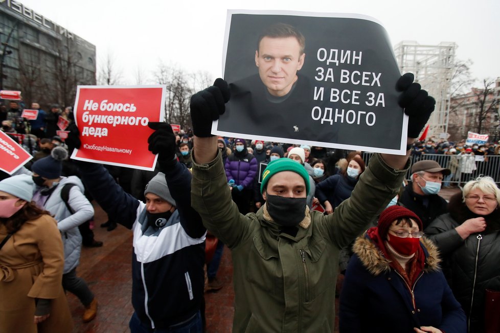 Při demonstracích na podporu Navalného bylo zatčeno přes 300 lidí, (23.01.2021).