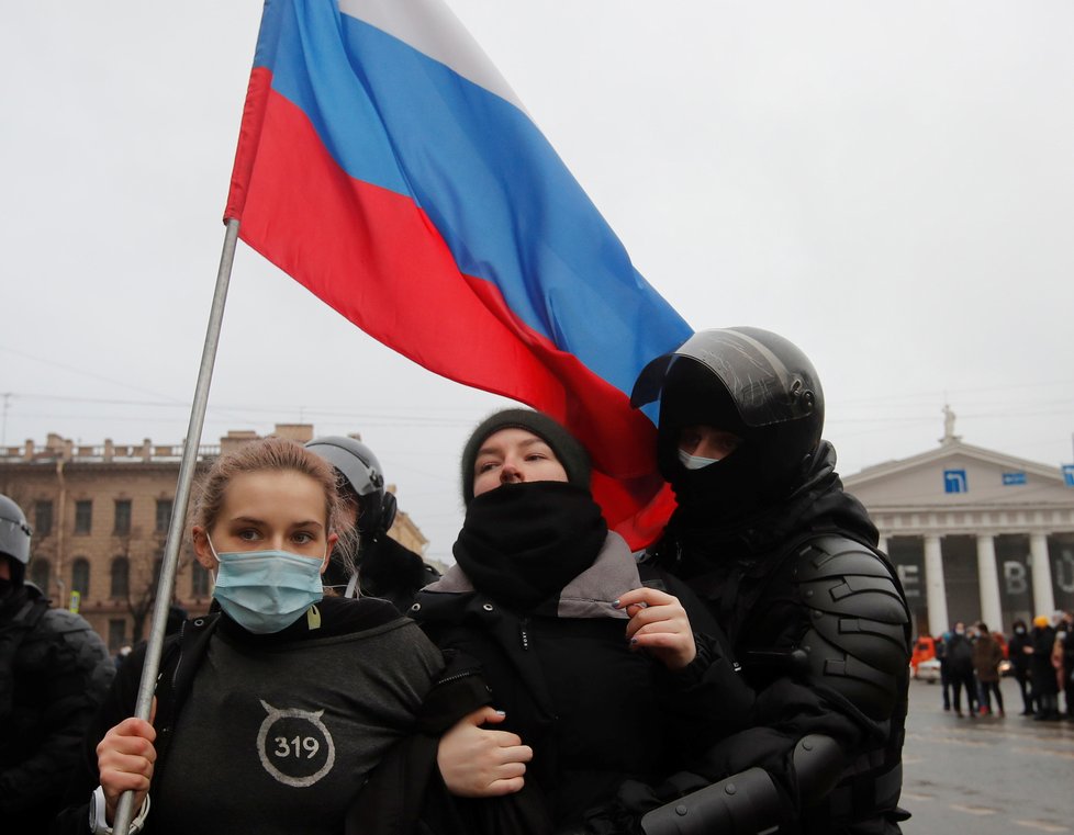 Při demonstracích na podporu Navalného bylo zatčeno přes 300 lidí, (23.01.2021).