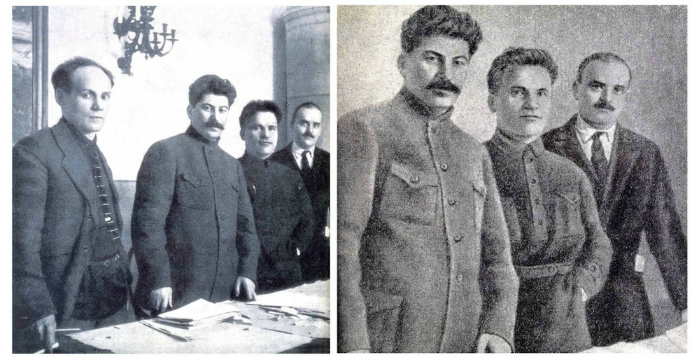 Na fotografii bylo původně více lidí. Většina z nich však časem začala Stalinovi vadit. A tak byli odstraněni.