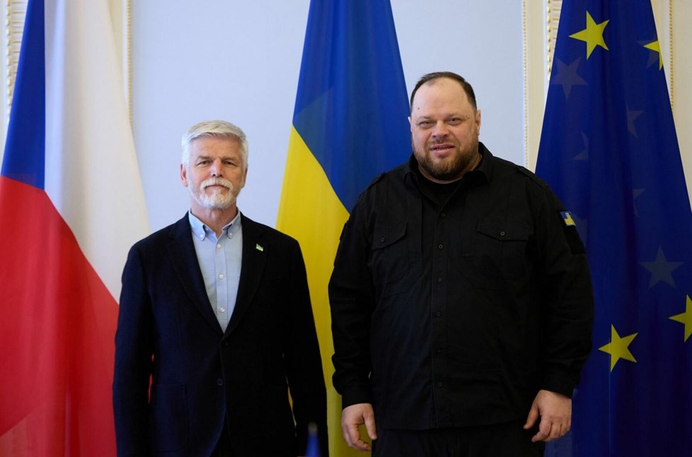Prezident Petr Pavel při setkání v Kyjevě s předsedou Nejvyšší rady Ukrajiny Ruslanem Stefančukem (28.4.2023)