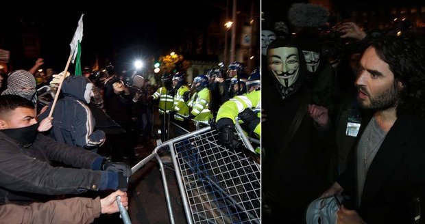 Chaos v Londýně: S demonstranty řádil v ulicích i Russel Brand!