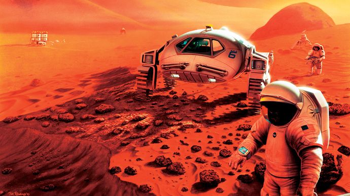 Průzkum Marsu v představách NASA.  Tady by se ovšem výzkumníci vrátili na Zem. 