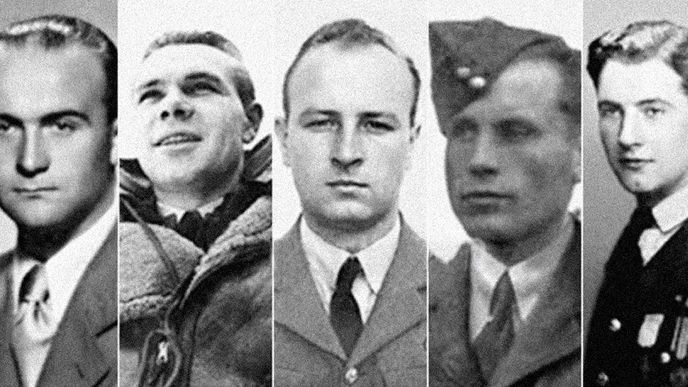 Čeští letci (zleva): Alois Rozum, Vilém Konštatský, Leonard Smrček, Jan Hejna a Karel Valach
