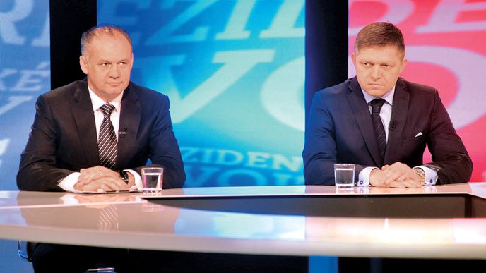 Andrej kiska a Robert Fico. Oba soupeři se do sebe pustili hned při prvním  televizním vystoupení po skončení prvního kola voleb.