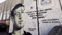 Mark Zuckerberg pohledem rakouského umělce LUSHSUX na zdi v Betlémě.  Ne, Zuckerberg opravdu nezaložil MySpace. Zuckerberg MySpace zničil.
