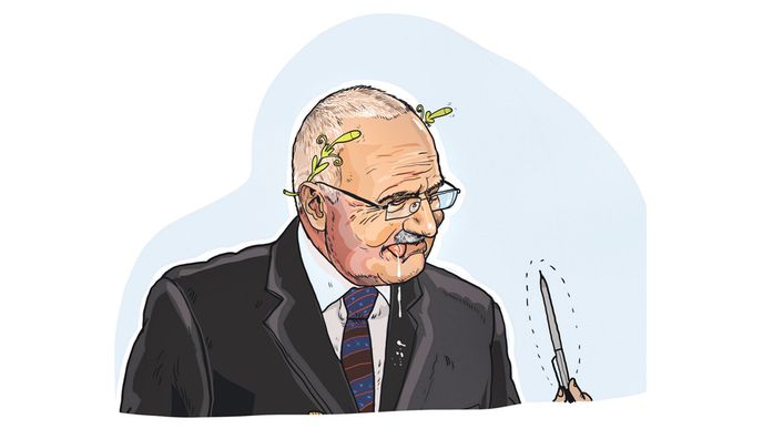 Václav Klaus jako Starej vtipálek podle výtvarníka Jiřího Franty v nové historicko-fejsbukové publikaci Boží zboží