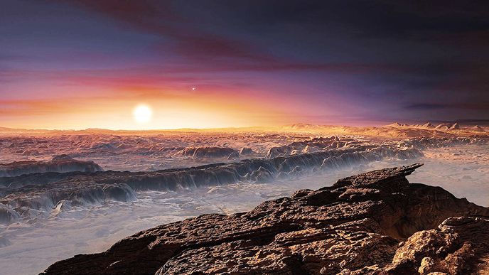 Povrch planety Proxima Centauri b v představách výtvarníka