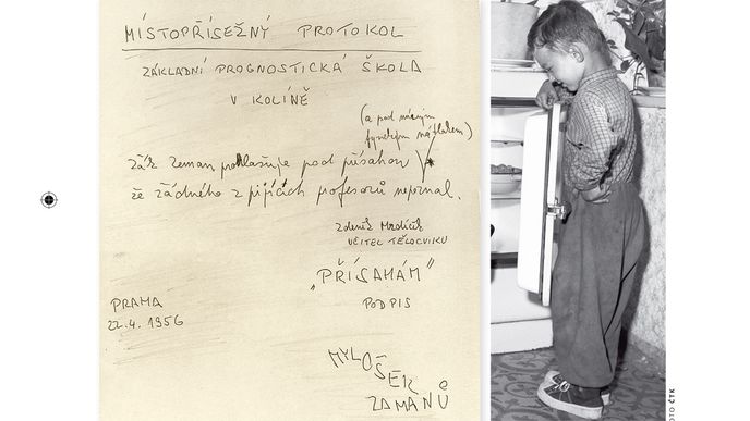 Dvanáctiletý Miloš byl donucen podepsat místopřísežně prohlášení, které jsme našli v archívu školy stejně jako fotku nebohého chlapce, který neustoupil psychickému i fyzickému nátlaku.