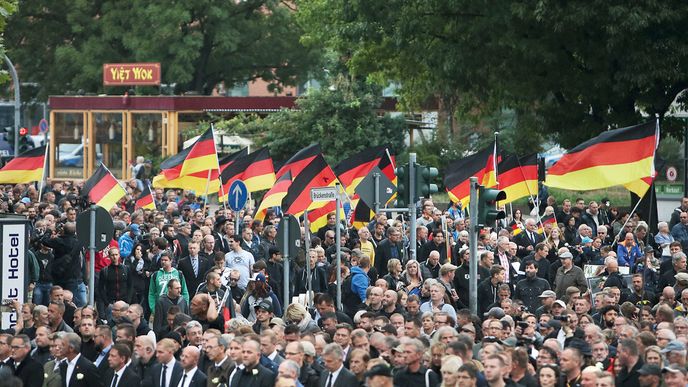 Jedna z demonstrací v německém Chemnitzu