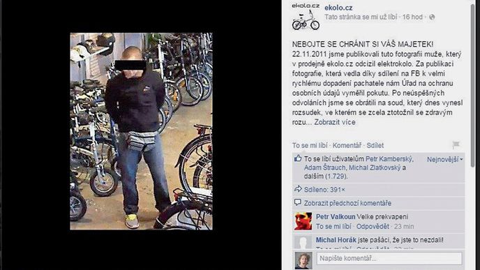 Pokuta padla za tuto fotku umístěnou na Facebooku